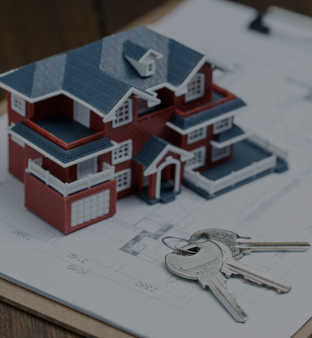 villa-house-model-key-drawing-retro-desktop-real-estate-sale-concept